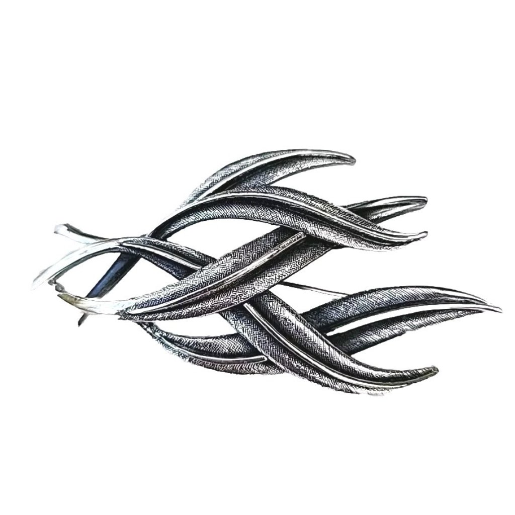 Vtg Signed Tortolani Silvertone Metal Abstract Leaf Matte Polished Mcm Brooch 16$